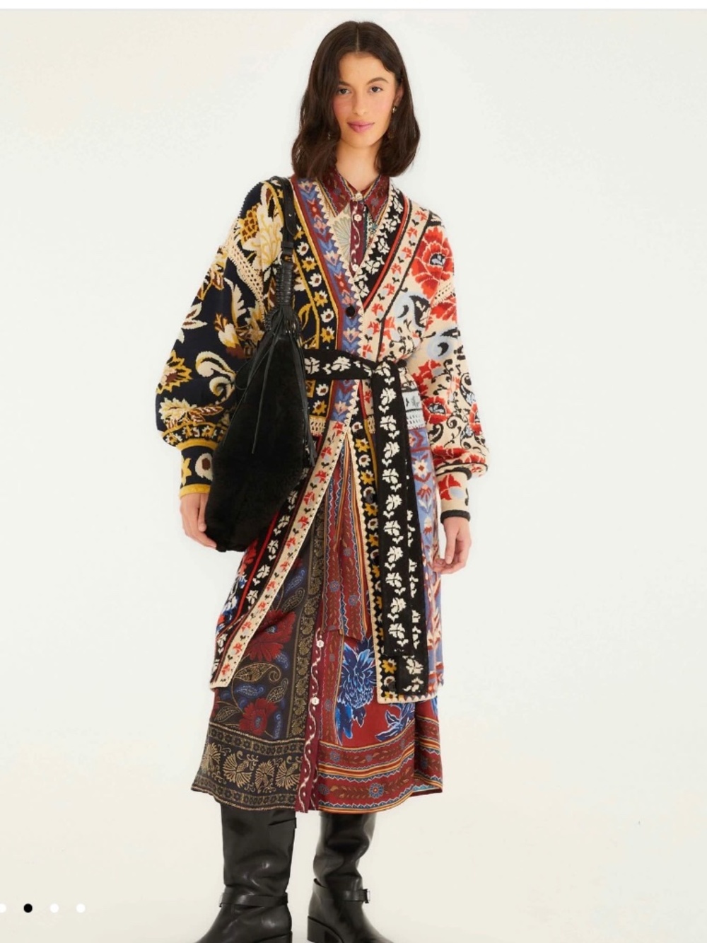 FARM Rio - Navy Winter Mix Long Sleeve Midi Shirtdress - Picture 5 of 10
